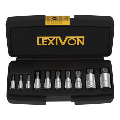 LEXIVON XZN triple square spline bit socket set, 10 pieces, in a black and yellow case