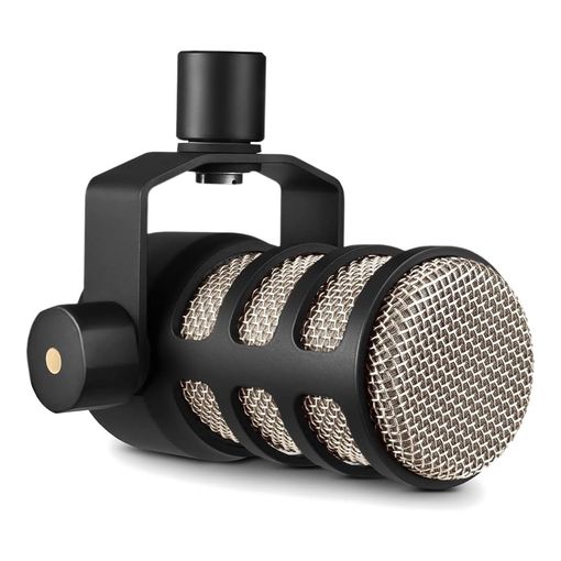 RODE PodMic broadcast-quality dynamic microphone in black with integrated swing mount