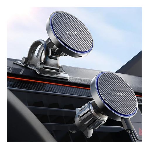 LISEN 25W Qi2.2 certified MagSafe car charger mounted on a dashboard and an air vent