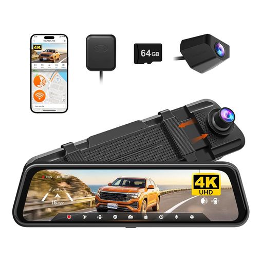 WOLFBOX M40 10-inch mirror dash cam with ADAS and blind spot detection, rear camera, GPS module and memory card