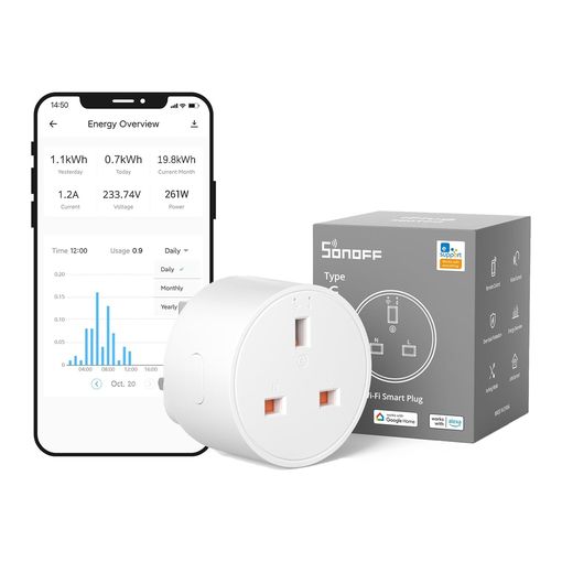 SONOFF WiFi Smart Plug Socket Mini S60TPG with energy monitoring app screen