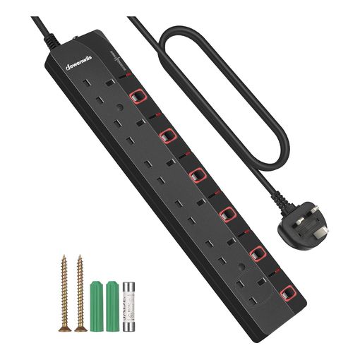 DEWENWILS 6 way surge protected extension lead with individual switches and mounting screws